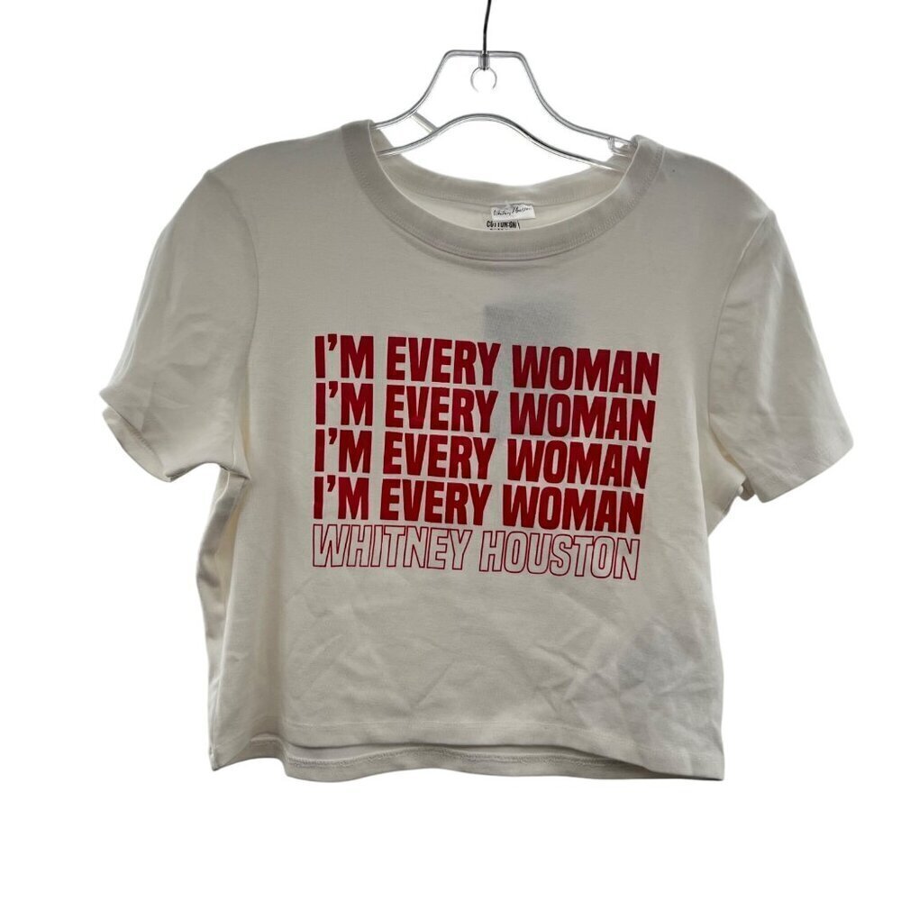 Whitney Houston Cropped T-Shirt Short Sleeve White/Red Size Large New